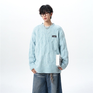 8XL-M圆领毛衣男秋冬慵懒风宽松情侣装麻花针织羊毛衫MY19004P68图片