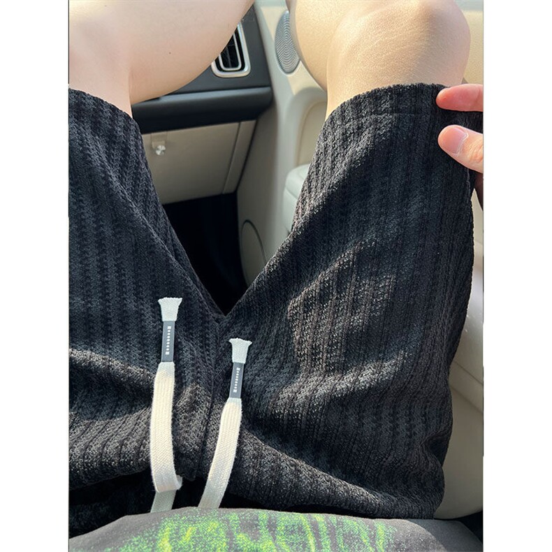 满天星针织条纹短裤男夏外穿设计感小香风裤子宽松直筒大码五分裤,男装牛仔裤,电商A440-1