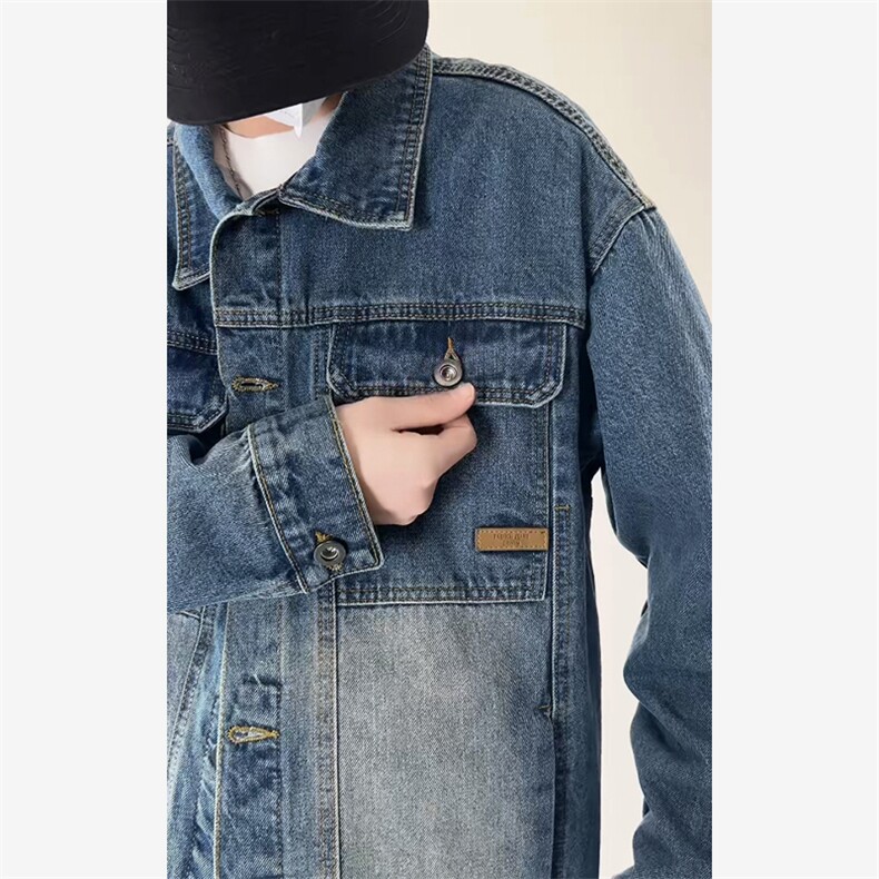 潮流休闲大码宽松男女立体剪裁贴标牛仔外套夹克J303-P65【特价】,男装工装外套,电商A007