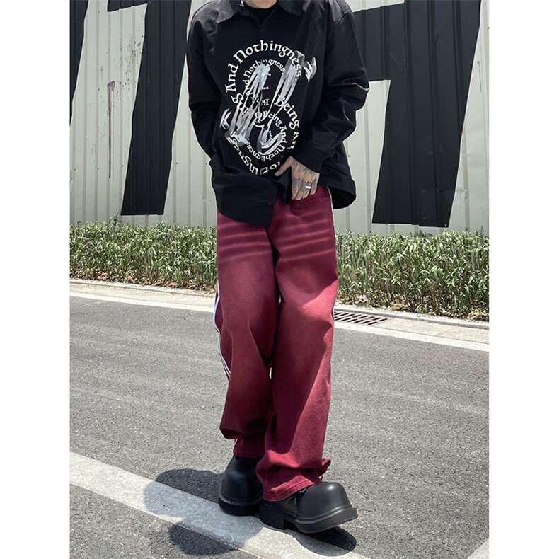 B221美式ins高街暗黑小众宽松直筒运动牛仔裤LK23139-P65控88,男装牛仔裤,电商B221