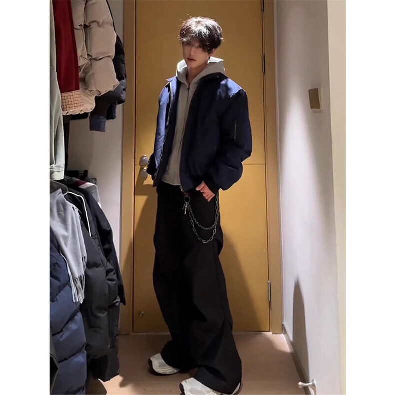 美式高街飞行夹克棉服男款秋冬季bomber工装外套cleanfit翻领棉衣图片
