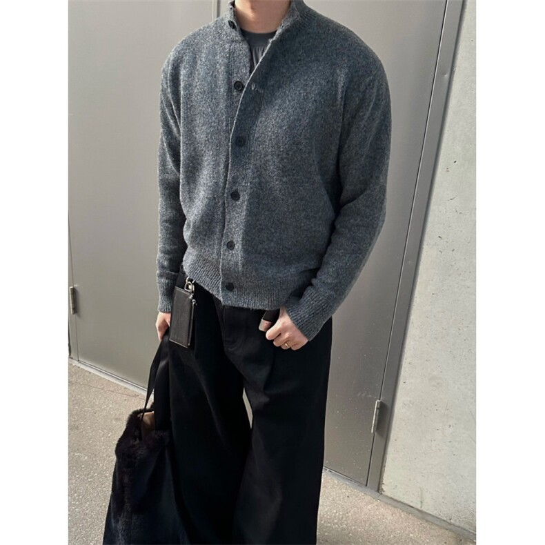 秋冬欧美学院风圆领毛衣开衫男高级感羊毛混纺粗针线衫宽松针织衫,男装针织衫/毛衣,星座601-1