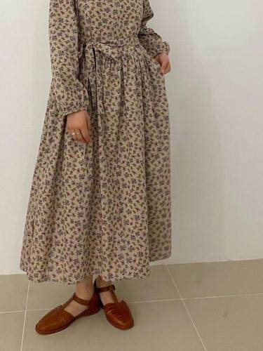 棉质花连衣裙，腰带可拆，宽松款，女装连衣裙，LUCY