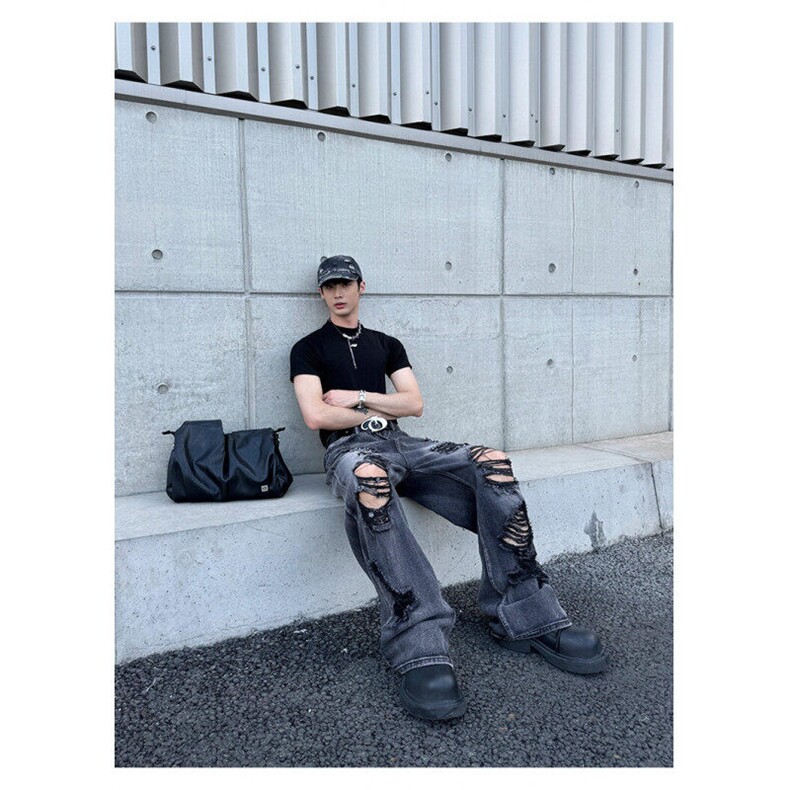 港风潮男夏季新款破洞牛仔裤嘻哈ins潮高街痞帅宽松长裤N134-P52,男装牛仔裤,星座308B-1