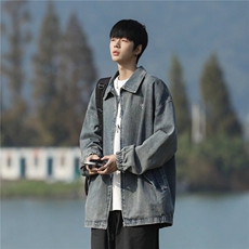 2024春秋款蓝色刺绣男士夹克日系牛仔宽松上衣春秋潮牌休闲外套，男装夹克，星座601-2