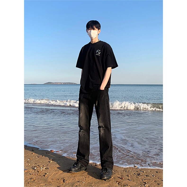B221美式ins高街暗黑小众修身小脚破洞牛仔裤LK23065-P60控78,男装牛仔裤,电商B221