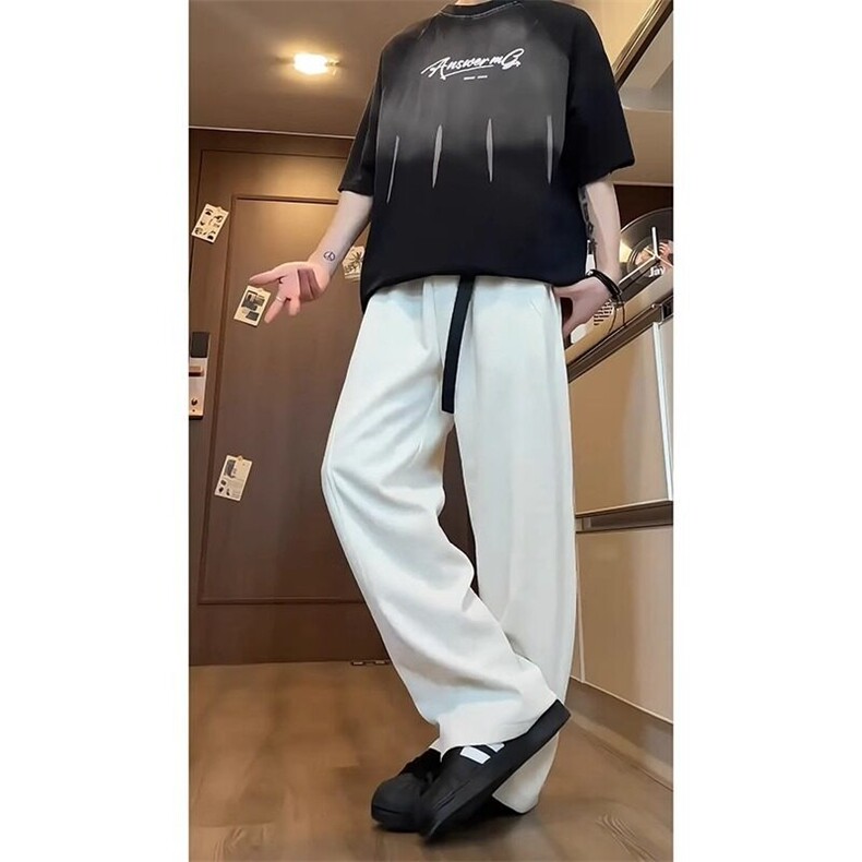弯刀裤子男款春季拼接设计感阔腿裤宽松直筒运动休闲裤XZK610,男装休闲裤,星座1116A（原606A-3）