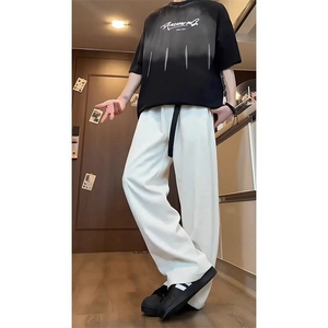 弯刀裤子男款春季拼接设计感阔腿裤宽松直筒运动休闲裤 XZK610图片