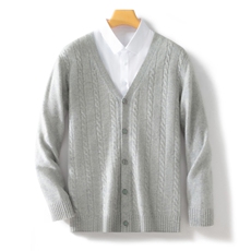 2024年秋冬季澳洲羊毛加厚V领绞花开衫，男装羊毛衫，忠诺羊绒