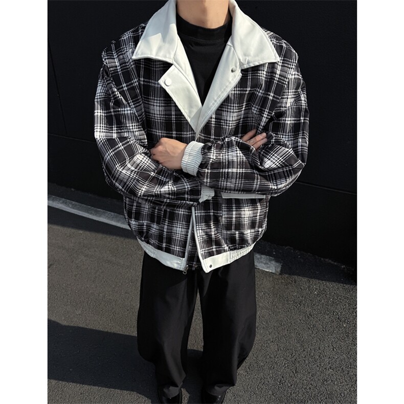 双面穿皮衣格子夹克外套机车服J2456-P85,男装夹克,星座1213