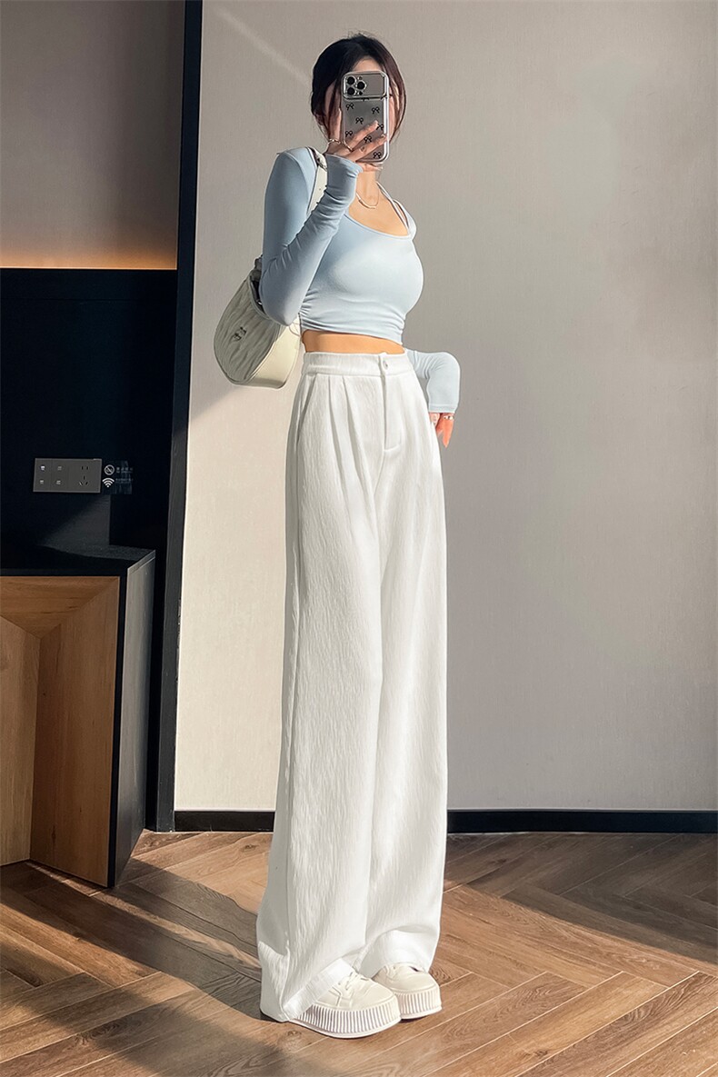 高腰垂感西装阔腿裤女2025夏季新品肌理感休闲拖地裤,女装休闲裤,星宇服饰