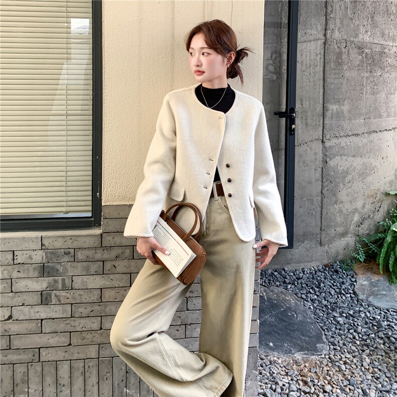 小香风短款毛呢外套女2025冬季新款韩系高级感气质双面呢羊毛大衣,女装毛呢外套,2C262