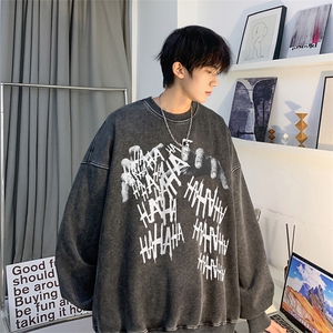 水洗 圆领卫衣 美式复古印花JK23399特批p48-控79图片