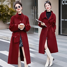 2024冬季新款立领休闲宽松包包款双面呢羊毛大衣，女装双面呢大衣，乐吉娜