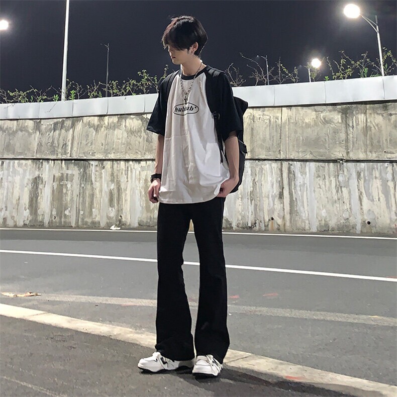 美式hiphop裤子高街vibe弹力黑色牛仔裤修身直筒微喇叭痞帅工装裤,男装牛仔裤,星座310A-4