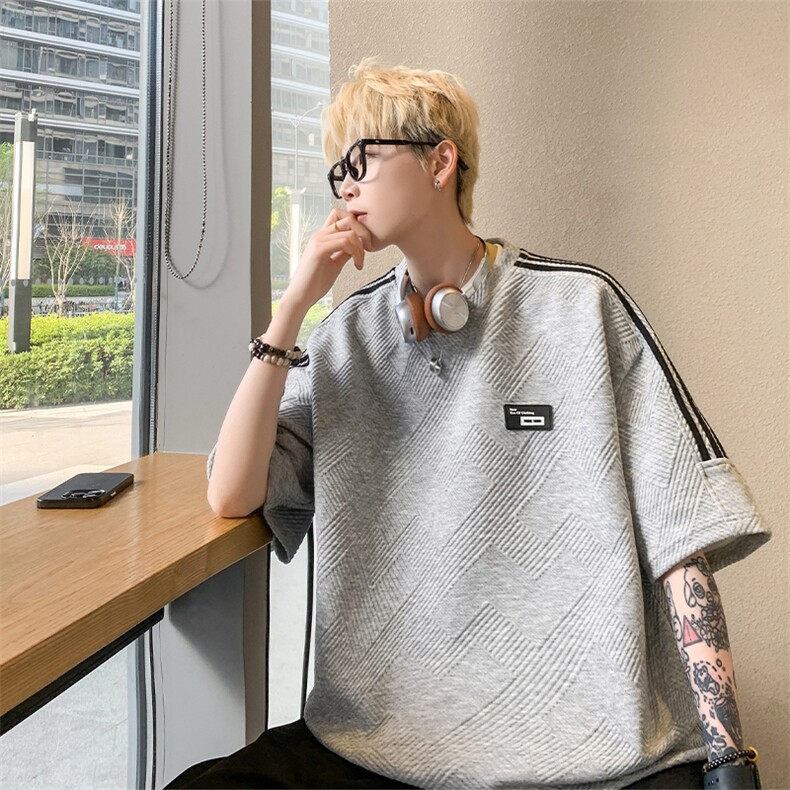 纹理提花短袖X5510-TP30控价48港风高品质T恤男宽松半袖上衣,男装T恤,电商A102-1