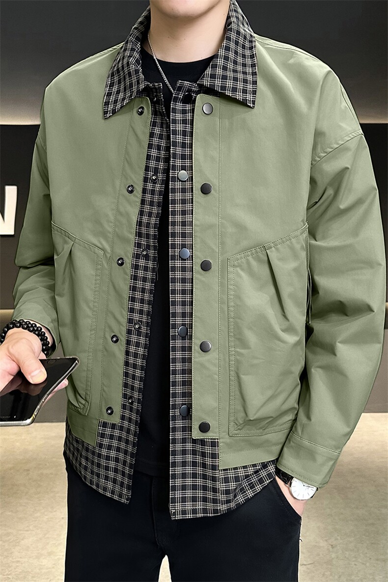 淘系男士高端格子拼接假两件工装夹克外套A329-JK2416-P90,男装夹克,电商A329