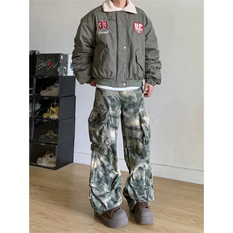 网图有货美式复古羊羔毛翻领棉服外套女加厚保暖棉服男A120-P80,男装夹克,星座1505