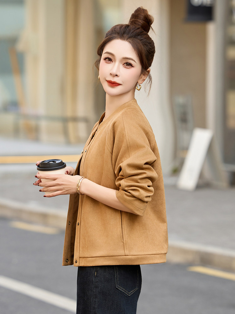 早春时尚鹿皮绒外套女短款2025新款百搭小个子休闲棒球服夹克上衣,女装短外套,今喜