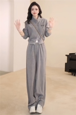 高级感休闲运动套装女秋季新款时尚减龄拉链开衫卫衣阔腿裤两件套，女装套装/套裙，江南