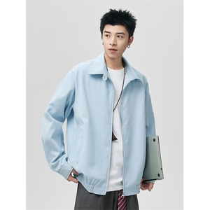 秋季蓝白条纹翻领时尚大码短款开衫长袖夹克男J5284-特P58控108图片