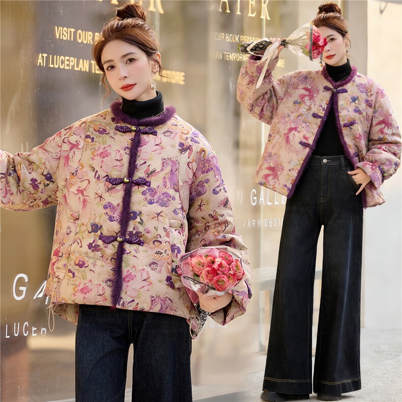 《欧货bao款现货》新中式100仁丝高档提花面料90羽绒服真水貂毛，女装羽绒服，众宇琦