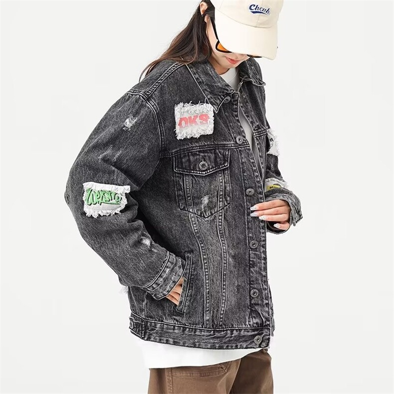 牛仔夹克工装口袋中性风人物印花外套大码M-4XLJK801P65,男装夹克,星座1013-1