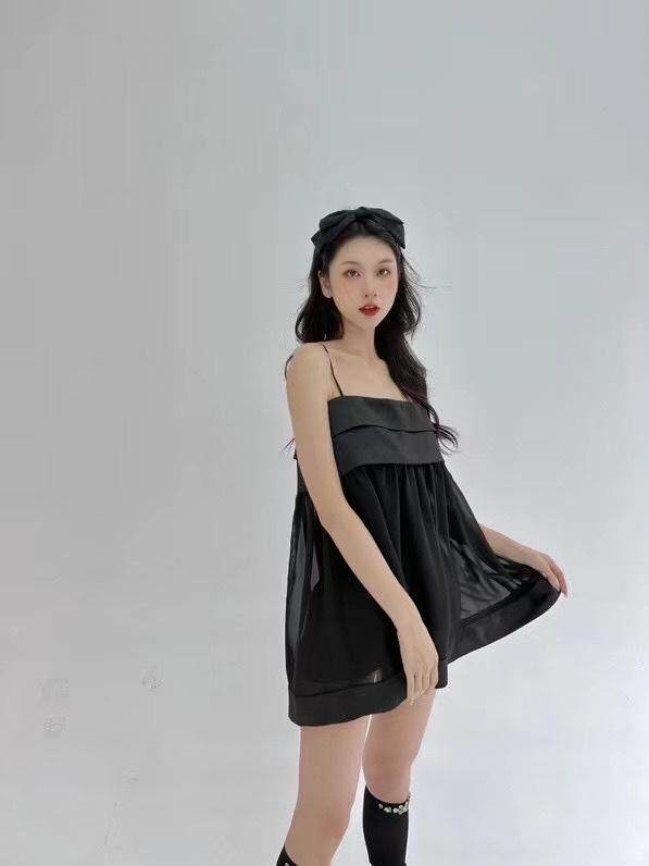 拼接雪纺吊带裙，女装背心吊带，HE