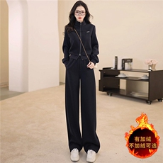 高级感休闲运动套装女秋季新款时尚减龄拉链开衫卫衣阔腿裤两件套，女装套装/套裙，江南