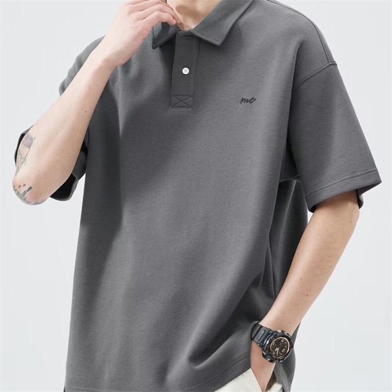 男士polo衫夏季潮流百搭纯色基础款日系潮牌透气宽松翻领短袖t恤,男装T恤,星座715-4