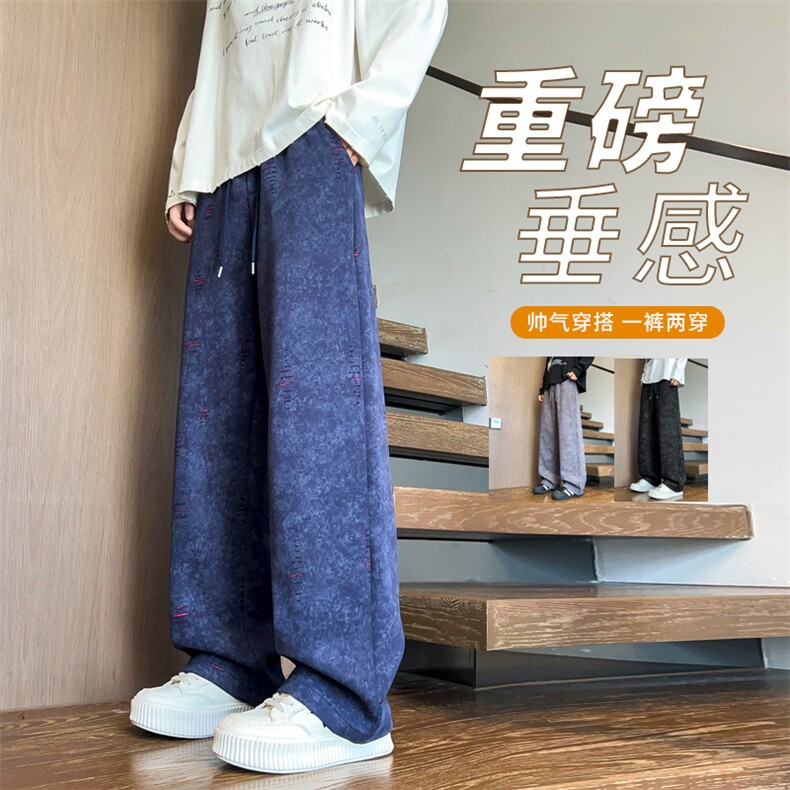 ！2025秋冬新款男士潮牌破洞休闲直筒裤情侣卫裤WK2101特P45图片