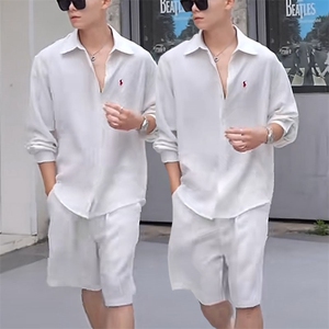 网图慎用 夏休闲松弛感慵懒简约长袖衬衫套装文艺男装TC01图片