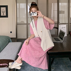 黑色蕾丝连衣裙套装女2025夏季新款超好看气质马甲赫本风裙两件套，女装套装/套裙，2D078