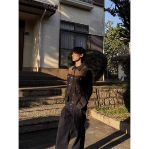 2026初春新款美式复古牛仔外套男士麂皮绒拼接原牛丹宁夹克图片