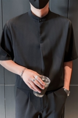 抖音夏季男士七分袖纯色冰丝衬衫男宽松衬衣A236-0855-P58，男装衬衫，电商A236