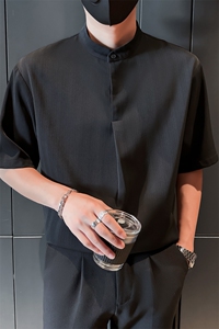 抖音夏季男士七分袖纯色冰丝衬衫男宽松衬衣A236-0855-P58图片