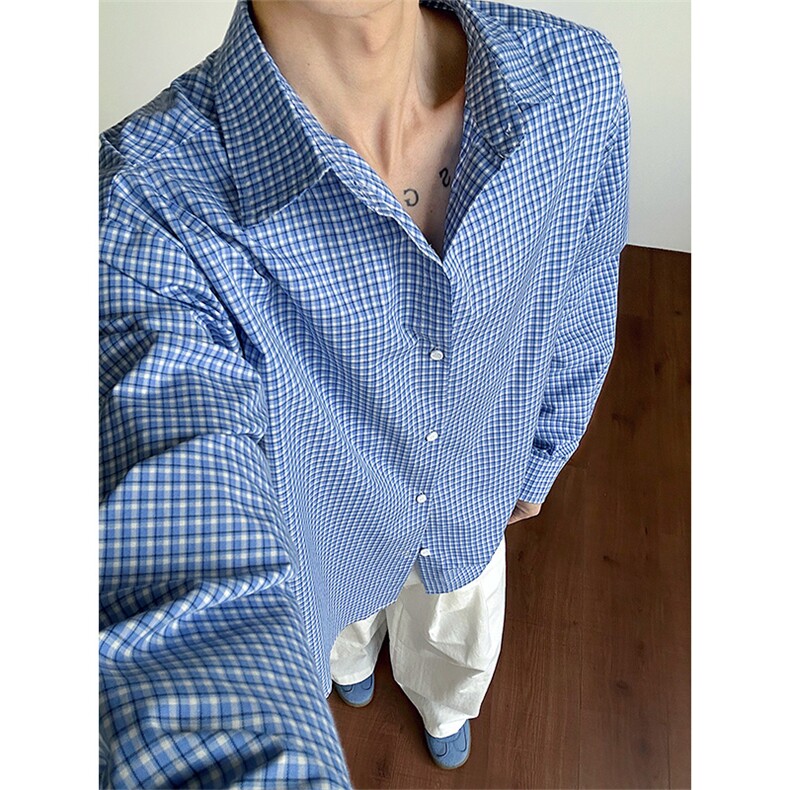 2026春季撞色细格子韩式衬衫薄外套男女同款C61318-TP3568,男装衬衫,电商A102