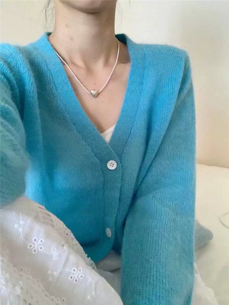 新款女装V领时尚百搭针织羊毛开衫舒适保暖上衣,针织衫/毛衣,恩泰羊绒