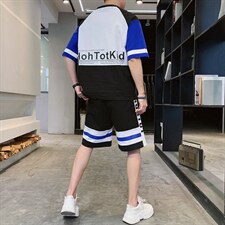 夏季透气纯棉短袖T恤套装男宽松短袖短裤运动两件套F214P58 控78图片