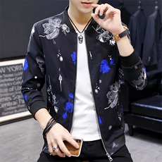 新款主推秋冬装潮男花色大码夹克休闲男青年修身外套JK821p65模特，男装夹克，星座1203