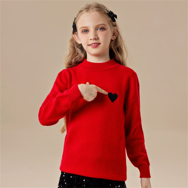 春秋冬男女通用心形图案14岁以上，童装儿童羊绒衫，六一童装