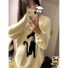 MM146-P68日系甜美可爱猫咪提花套头毛衣学生秋冬宽松百搭针织，女装针织衫/毛衣，星座617A-2