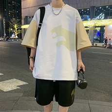 高品质夏季短袖T恤港风男士套装青少年纯棉潮流男装DF317P65控89，男装休闲套装，电商A086