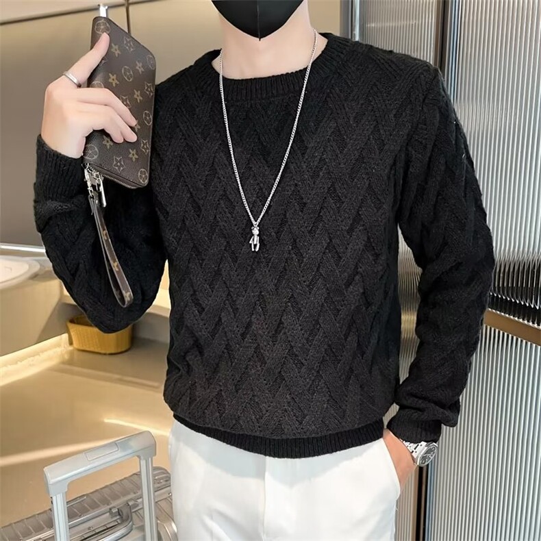 圆领毛衣男生宽松休闲慵懒风毛衫线衣菱形时尚打底针织衫 MY601图片