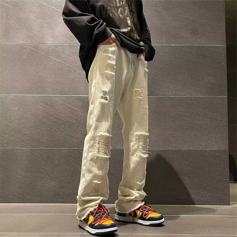 破洞毛边牛仔裤男春夏ins高街修身直筒裤潮牌牛仔裤G856-P42,男装牛仔裤,星座1001-1