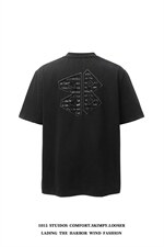 （350克双纱）重磅洗水做旧字母贴布设计短袖T恤1015-T612-P79，男装T恤，四季星座1015