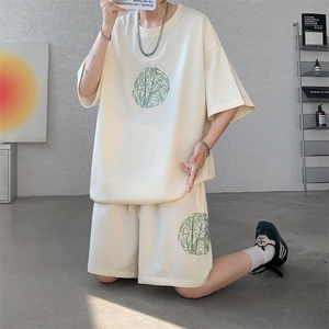 量大优 供视频 菠萝格套装刺绣短袖短裤男大码M-5X TZ27-特P48图片