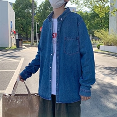 复古牛仔长袖衬衫秋季韩版帅气宽松休闲衬衣外套XZ212-QCS013-P39，男装衬衫，星座212