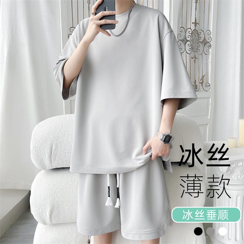 2024夏季新款旋律风车大码冰丝短袖套装M-5XHQ24505-P65,男装休闲套装,电商A022