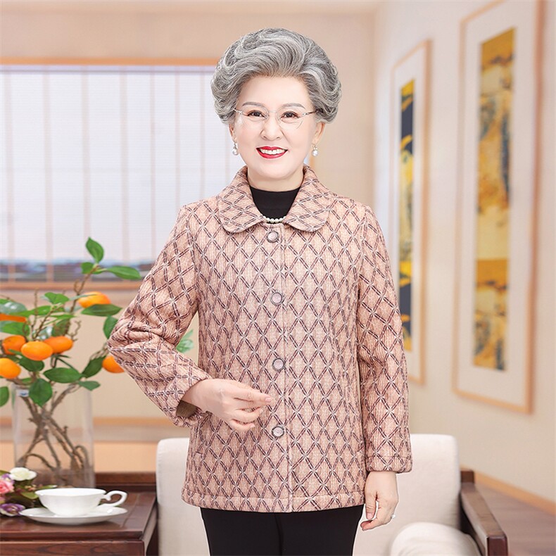 中老年人秋冬翻领外套女洋气妈妈装老太太早春上衣奶奶针织开衫,女装中老年女装,亚东羊绒制品